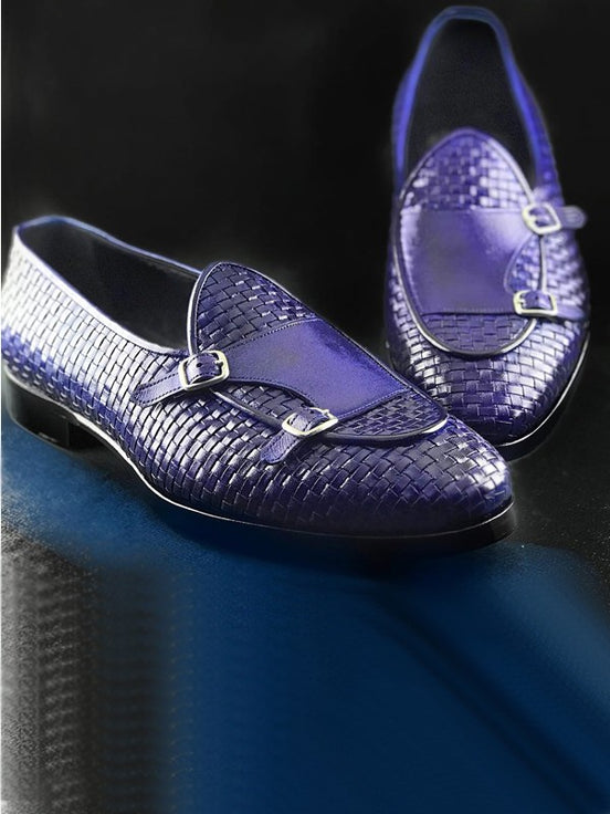 Navy Blue Double Monk Strap Shoes