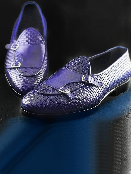 Navy Blue Double Monk Strap Shoes