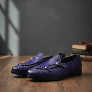 Navy Blue Double Monk Strap Shoes