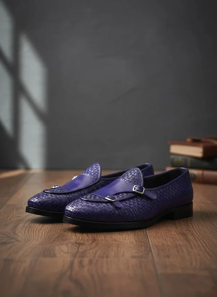 Navy Blue Double Monk Strap Shoes