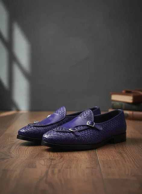 Navy Blue Double Monk Strap Shoes