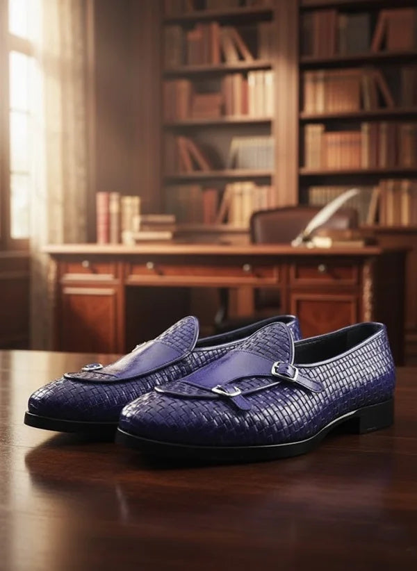 Navy Blue Double Monk Strap Shoes