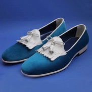 Suede Kiltie Blue Tassel Loafers