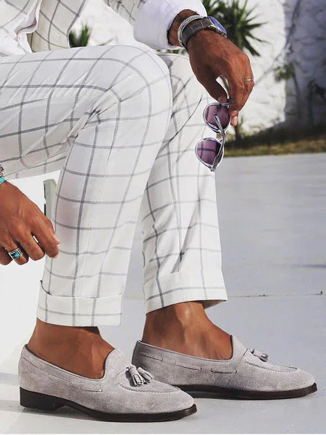 Suede Grey Tassel Loafers
