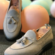Suede Grey Tassel Loafers