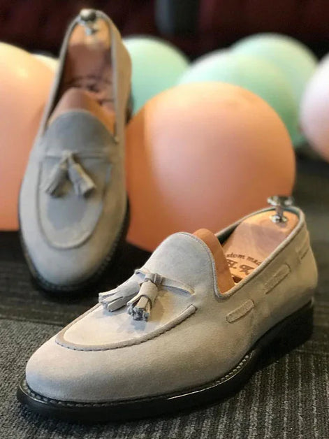 Suede Grey Tassel Loafers