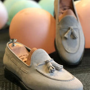 Suede Grey Tassel Loafers