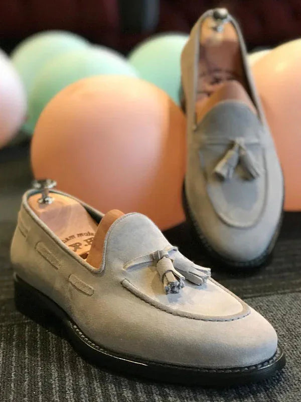Suede Grey Tassel Loafers