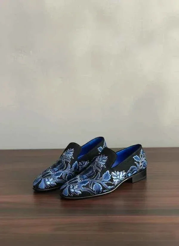 The Sumptuous Navy Blue Embroidered Loafers