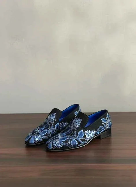 The Sumptuous Navy Blue Embroidered Loafers
