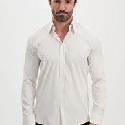 Vertical Striped Dress Shirt Beige