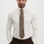 Beige Vertical Striped Dress Shirt
