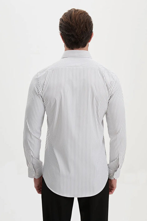 Black Vertical Striped Dress Shirt