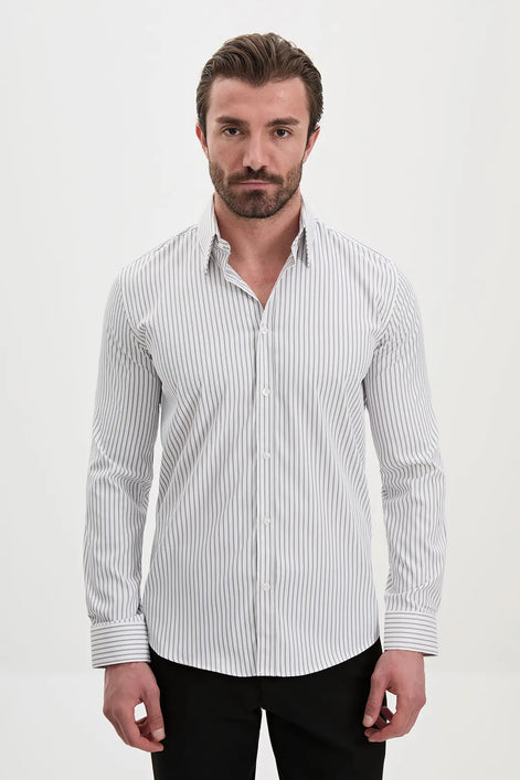 Black Vertical Striped Dress Shirt