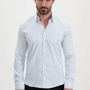 Vertical Striped Dress Shirt Blue