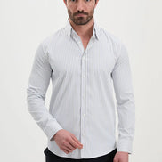 Navy Vertical Striped Dress Shirt