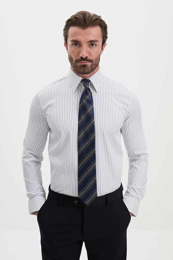 Vertical Striped Dress Shirt Navy