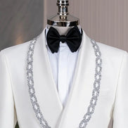 White Crystal Embellished Shawl Collar Tuxedo