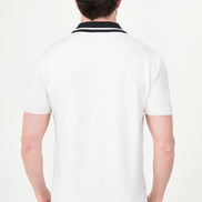 White Pointelle Knit Button-Down Polo Shirt