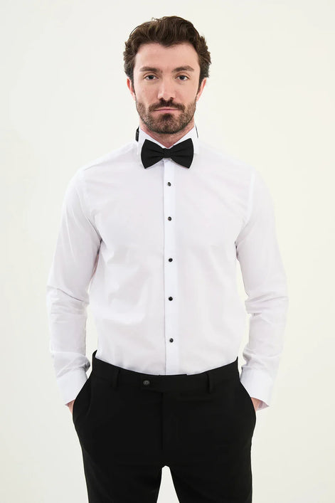 Plain Cotton White Tuxedo Shirt
