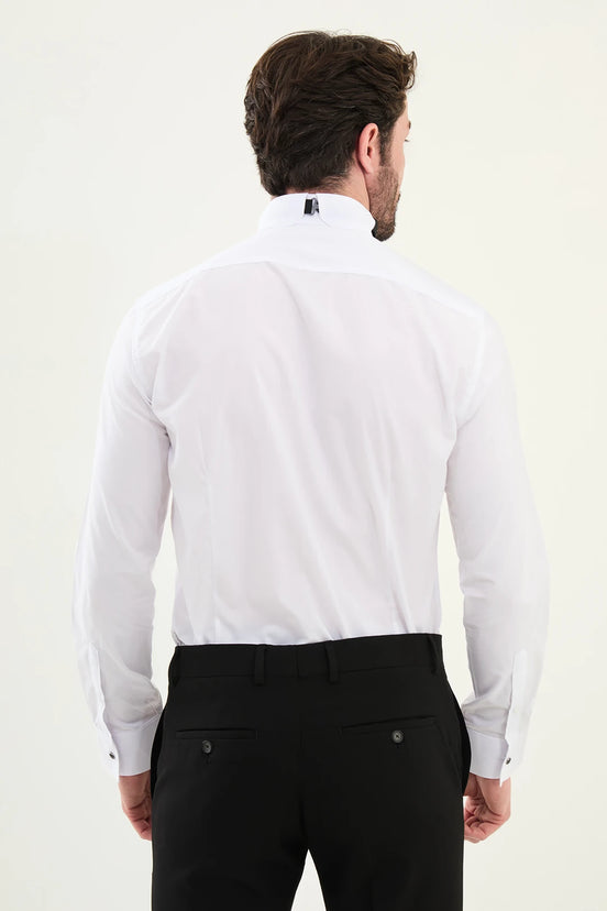 Buy White Piping Concealed Tuxedo Shirt