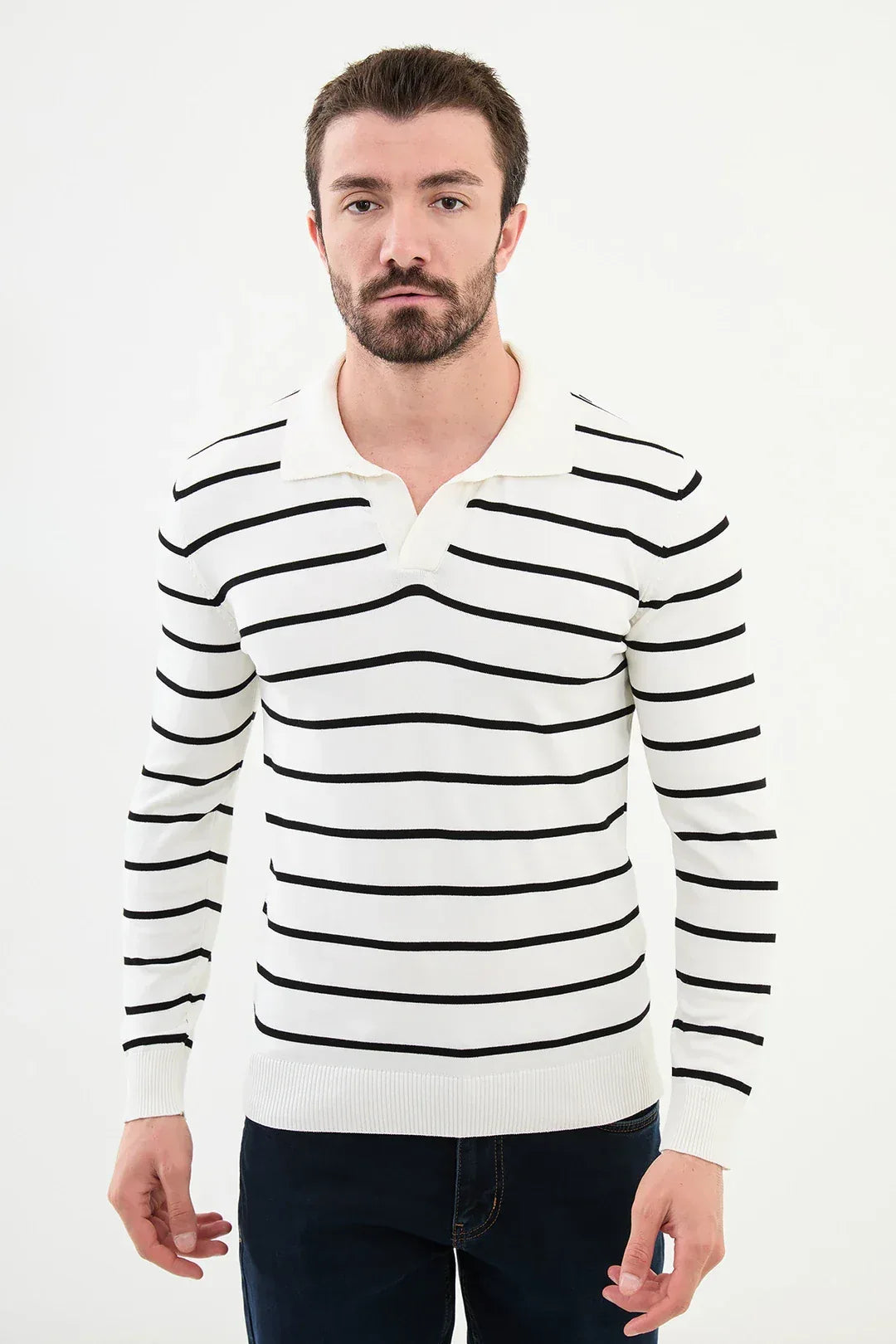 Ames Wool Buttonless White Polo Sweater