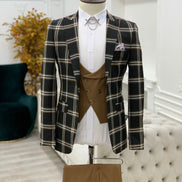 Whitney Black Slim Fit Peak Lapel Plaid Suit