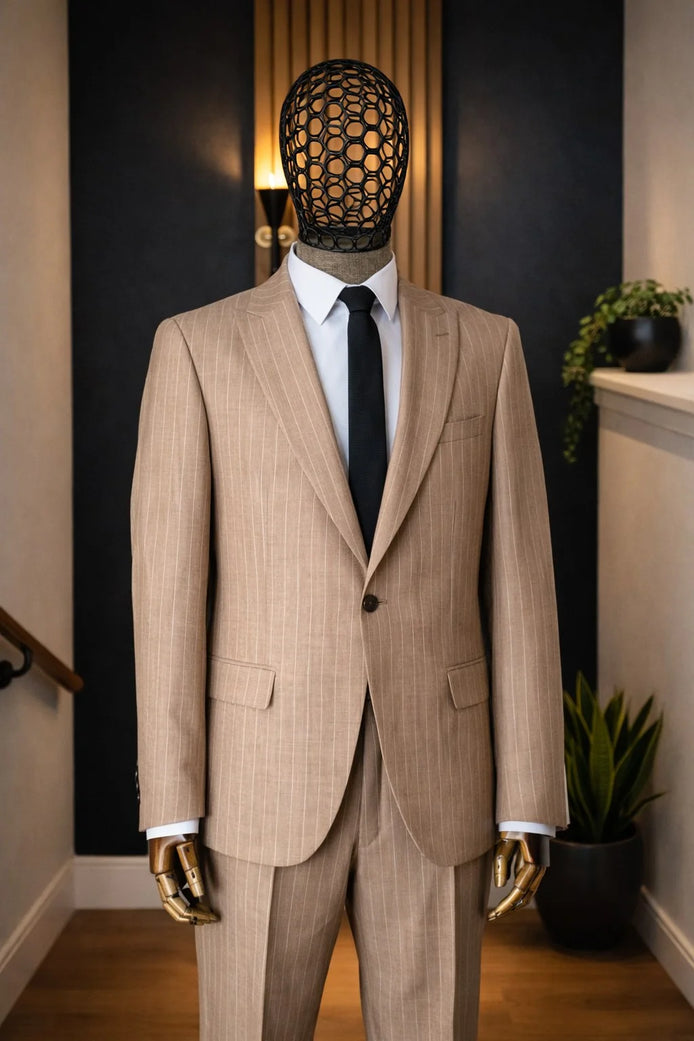 Beige Pinstripe Two-Piece Suit