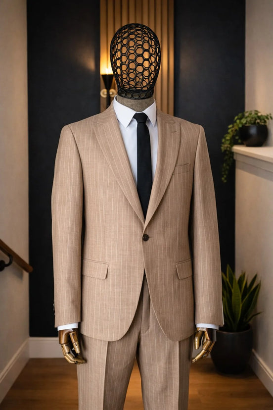 Beige Pinstripe Two-Piece Suit