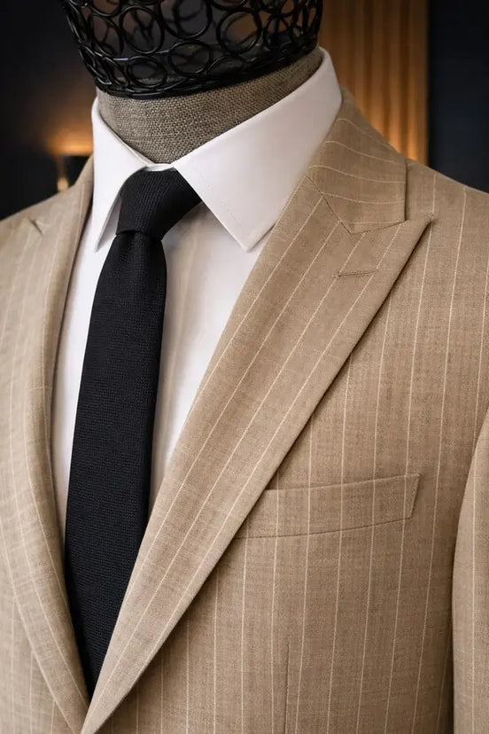 Beige Pinstripe Two-Piece Suit