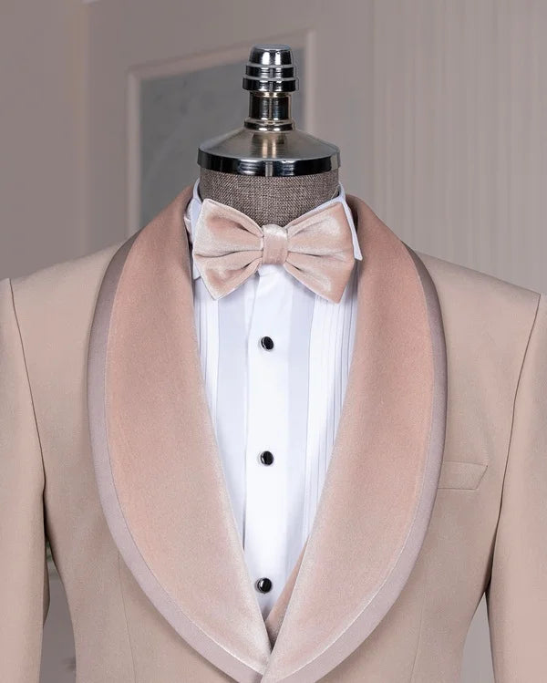 Beige Velvet Shawl Lapel Tuxedo