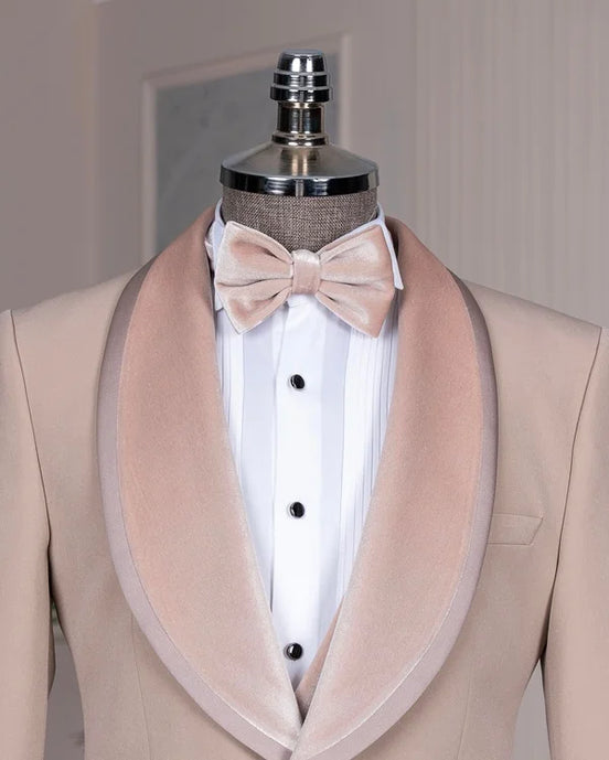 Beige Velvet Shawl Lapel Tuxedo