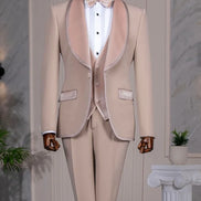 Beige Velvet Shawl Lapel Tuxedo