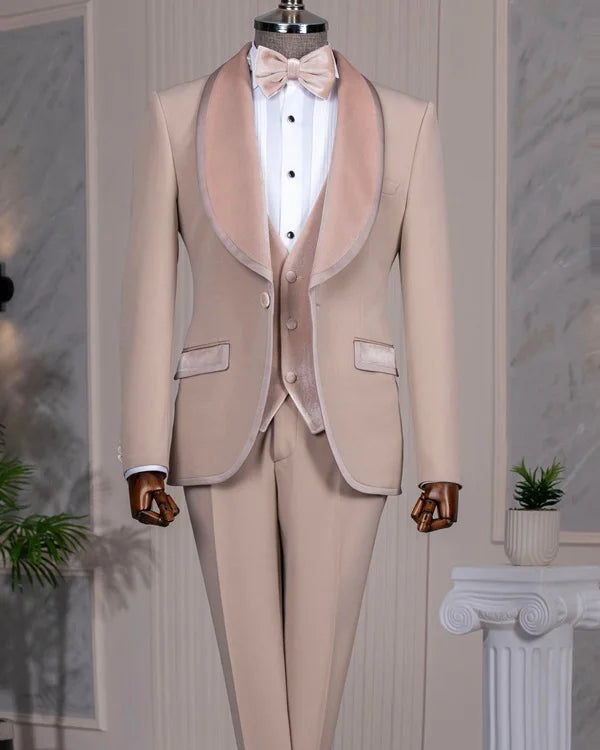 Beige Velvet Shawl Lapel Tuxedo