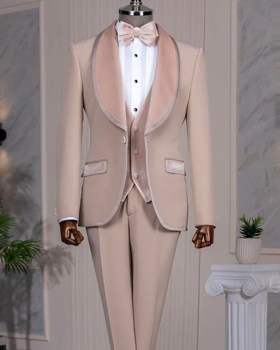 Beige Velvet Shawl Lapel Tuxedo