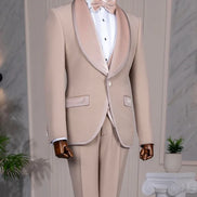 Beige Velvet Shawl Lapel Tuxedo