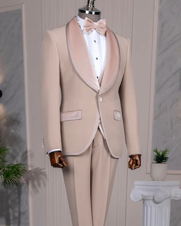 Beige Velvet Shawl Lapel Tuxedo