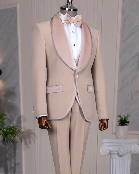 Beige Velvet Shawl Lapel Tuxedo