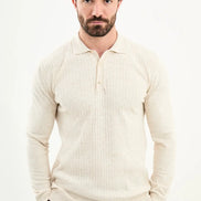 Beige Wool Polo Sweater