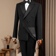 Black Double Breasted Peak Lapel Tuxedo