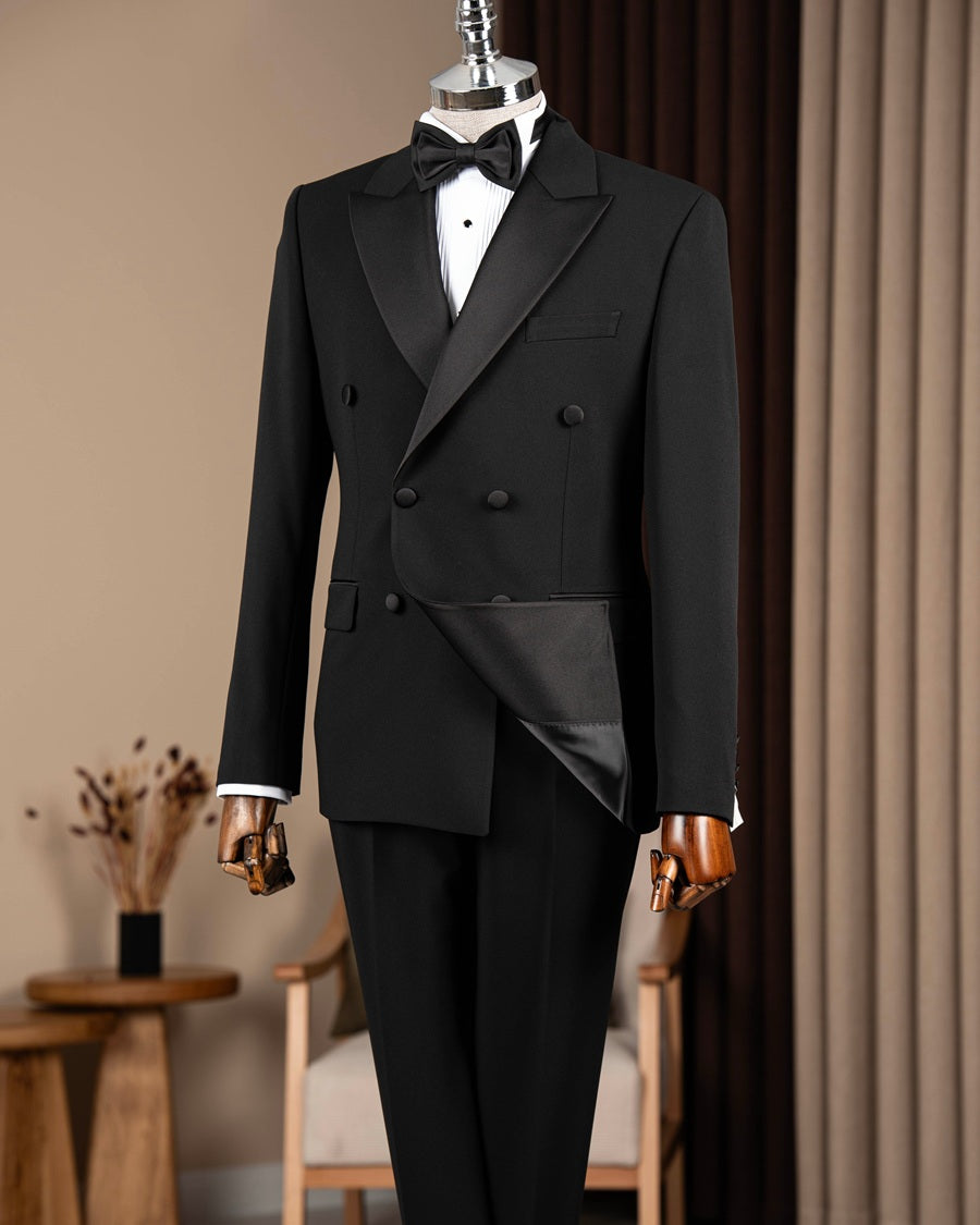 Black Double Breasted Peak Lapel Tuxedo