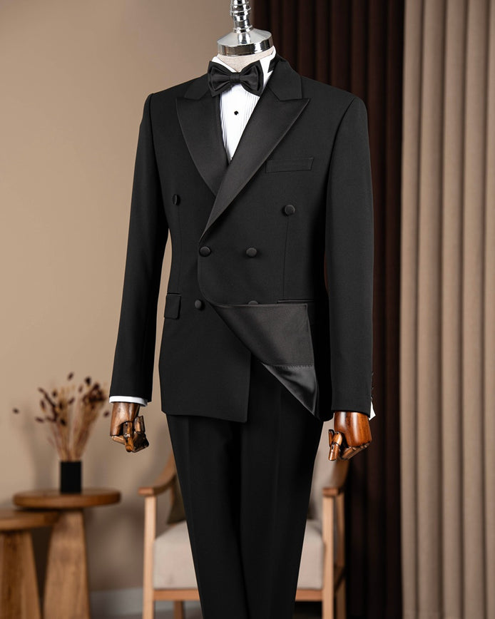 Black Double Breasted Peak Lapel Tuxedo