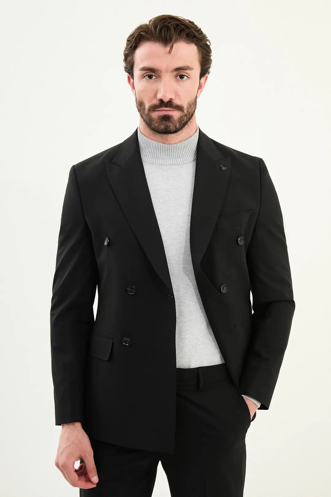 Black Double Breasted Slim Fit Suit