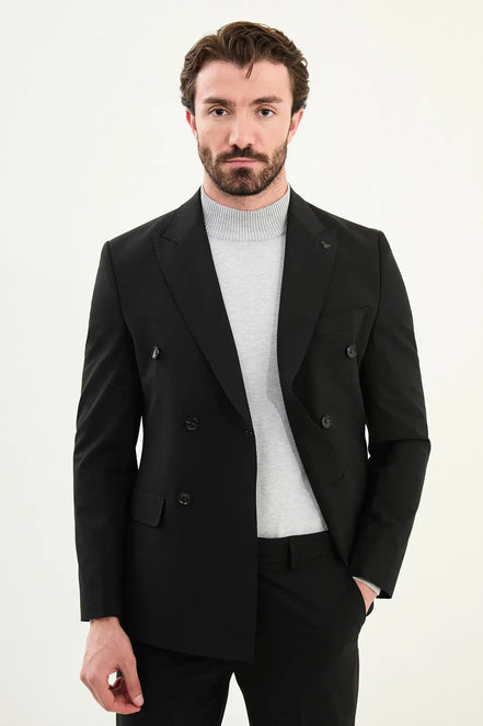 Black Double Breasted Slim Fit Suit
