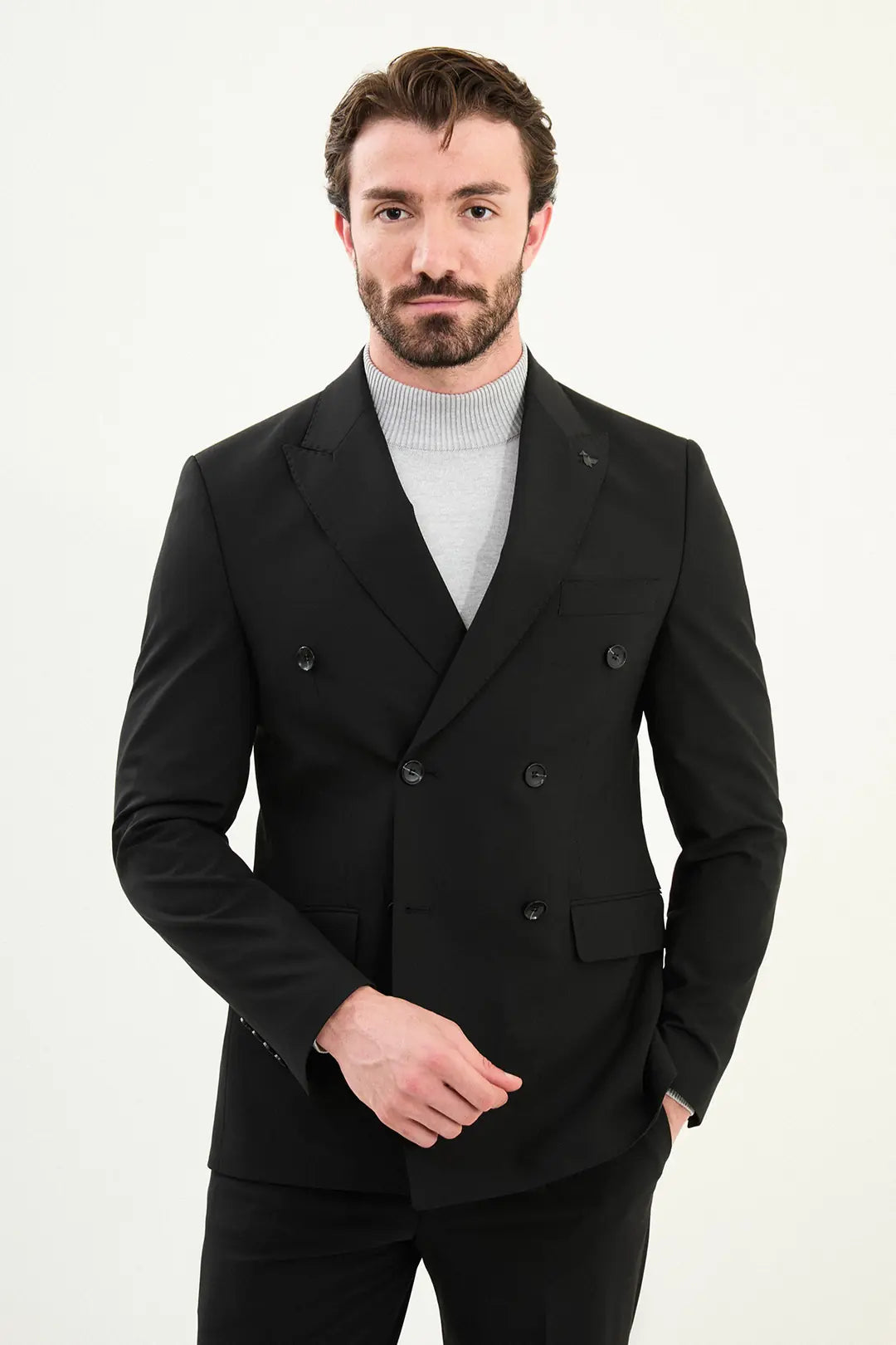 Black Double Breasted Slim Fit Suit
