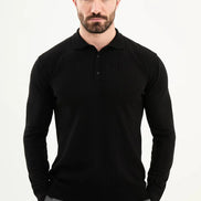 Black Wool Polo Sweater for Men