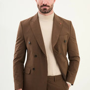 Brown Double Breasted Slim Fit Suit