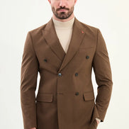 Brown Double Breasted Slim Fit Suit
