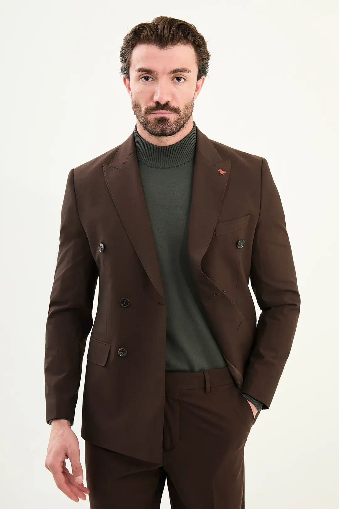 Coffee Brown Double Breasted Slim Fit Suit