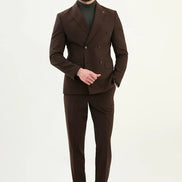 Coffee Brown Double Breasted Slim Fit Suit